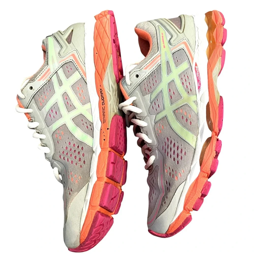 Asics Womens Grey Gel Kayano 22 Size 9 Running Shoes T597N Pink Orange Athletic
